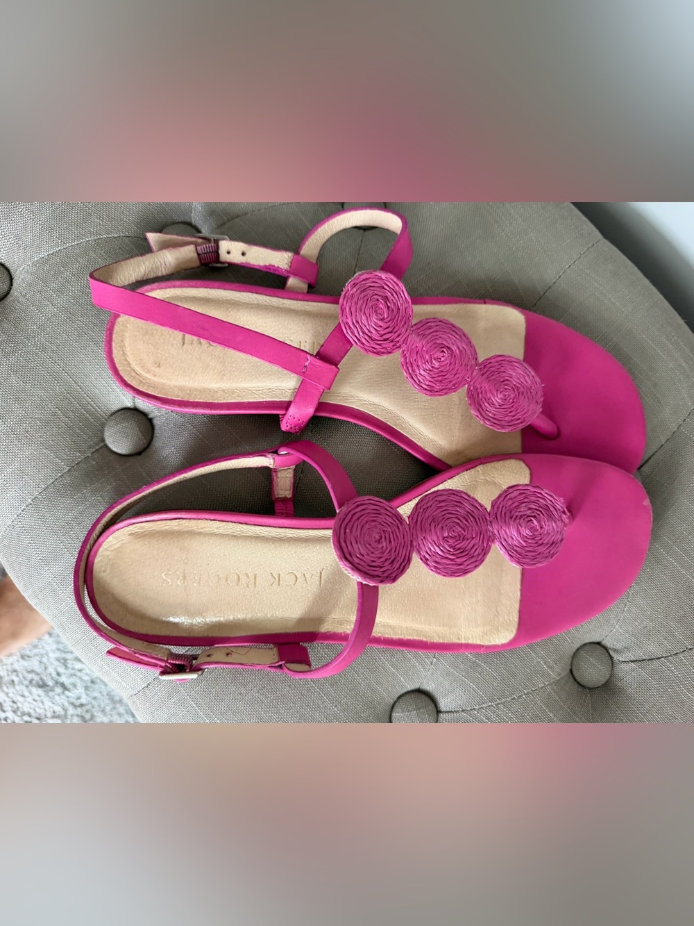 Jack Rogers Hot Pink Braided Rosette T-Strap Sandals